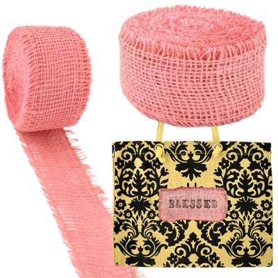 GE-12PK - PINK BURLAP JUTE RIBBON - 10 Meters X 2"